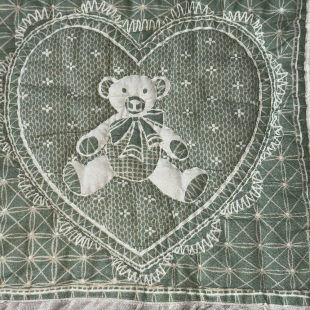 Handmade Teddy Bear Baby Quilt Pastel Crib Blanket Nursery 56x37 Vtg Cottagecore - Picture 7 of 16